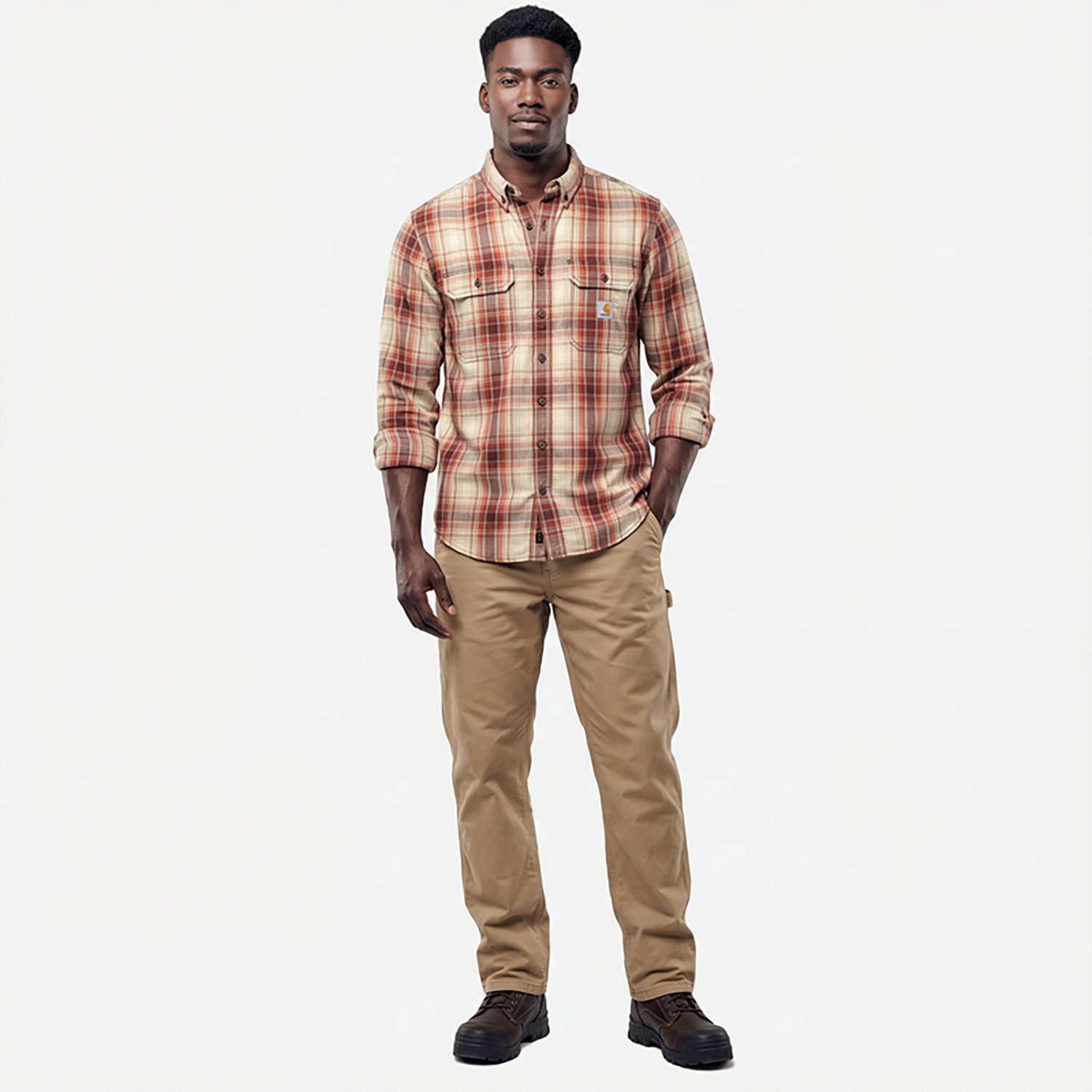 Carhartt Men's Flame-Resistant Force Rugged Flex Loose Fit Midweight Twill Plaid Shirt