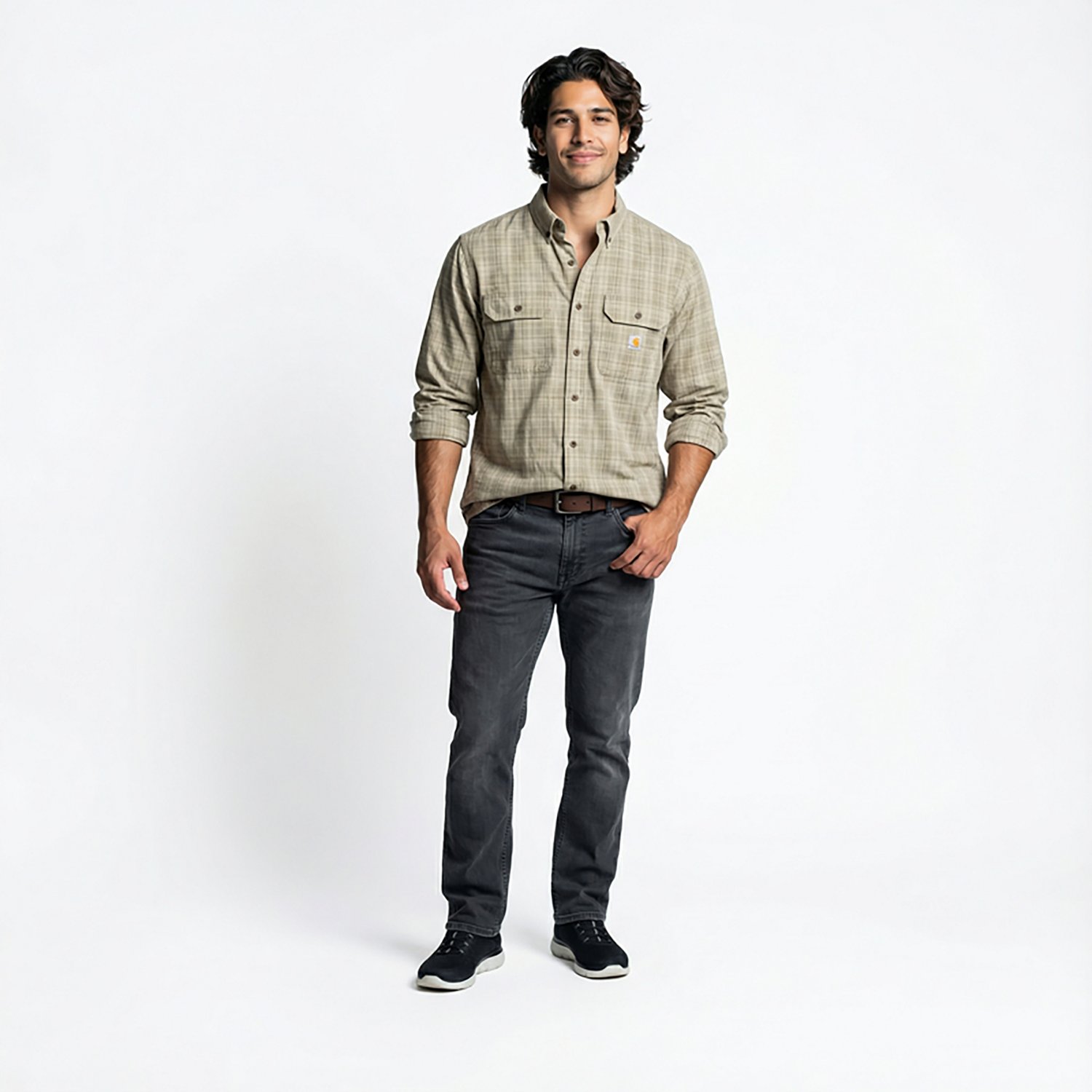 Carhartt Men's Loose Fit Midweight Chambray Long Sleeve Plaid Shirt