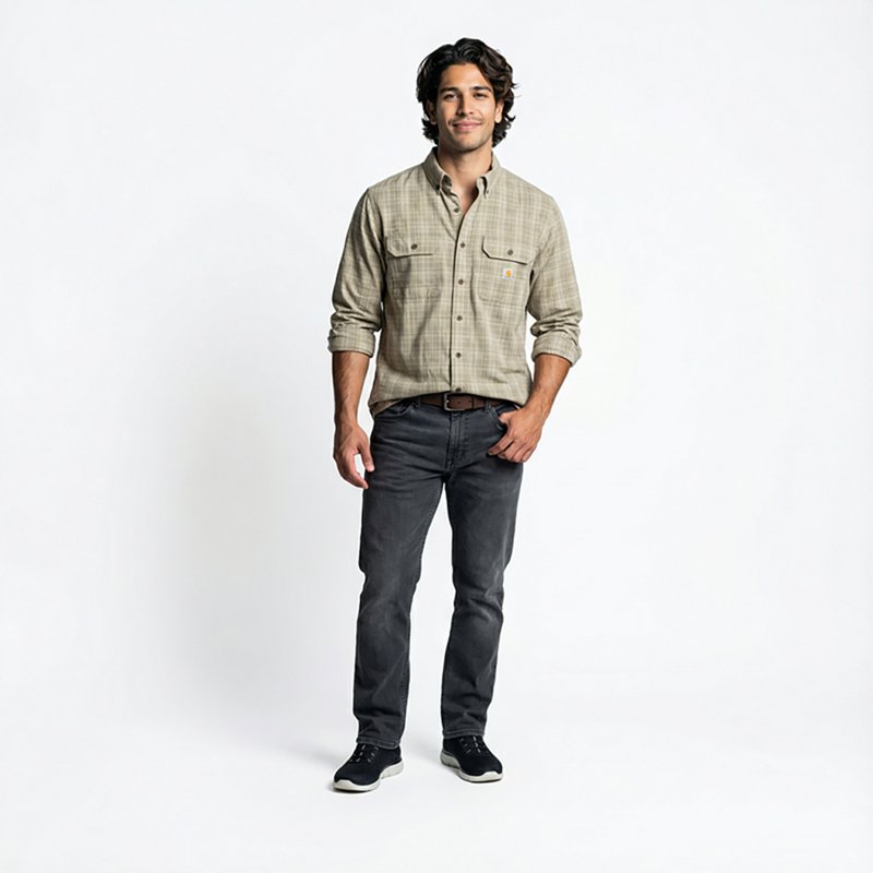 Carhartt Men's Loose Fit Midweight Chambray Long Sleeve Plaid Shirt