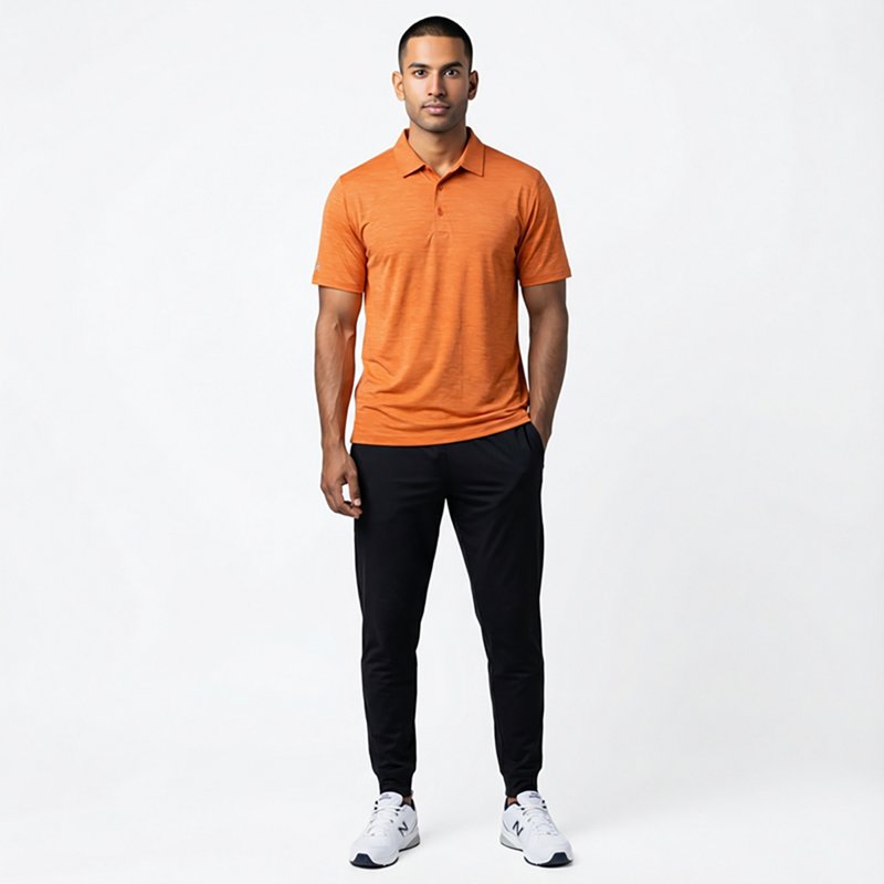 Antigua Layout Mens Short Sleeve Polo Shirt, Medium, Orange