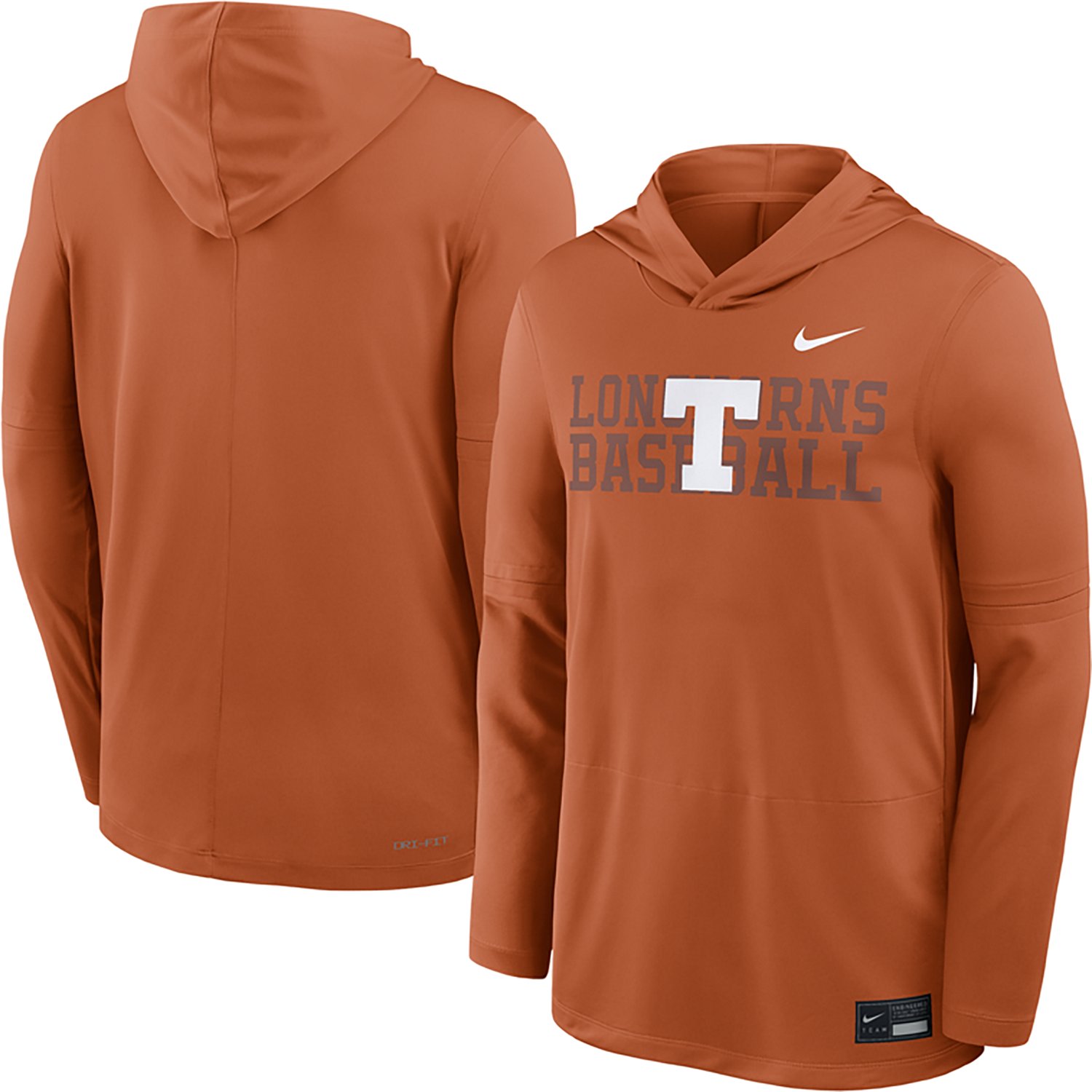 Nike Men's Texas Longhorns Baseball Logo Lightweight Hooded Long Sleeve Top