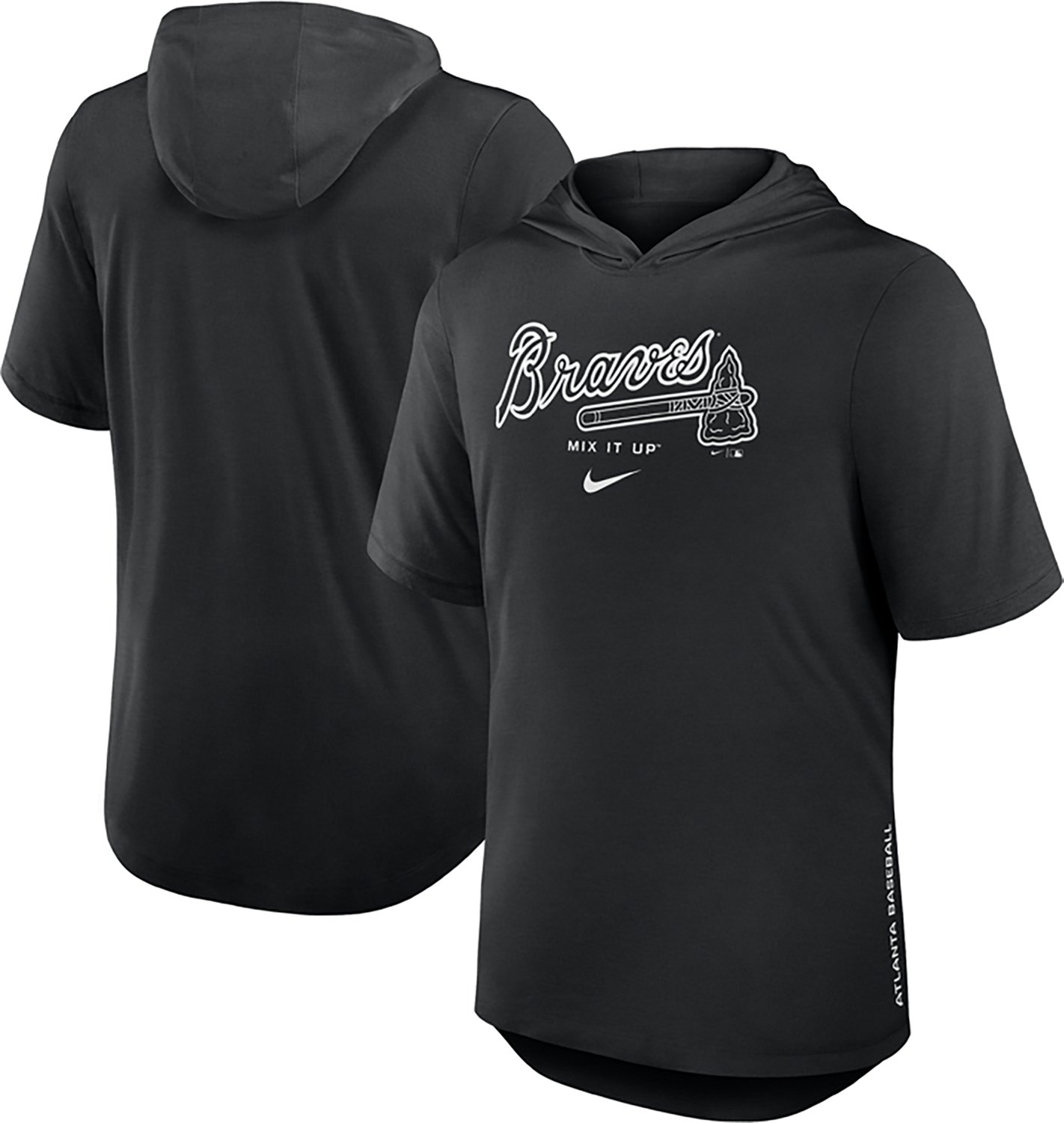 Nike Men's Atlanta Braves Primetime Arched Wordmark Short Sleeve Hoodie
