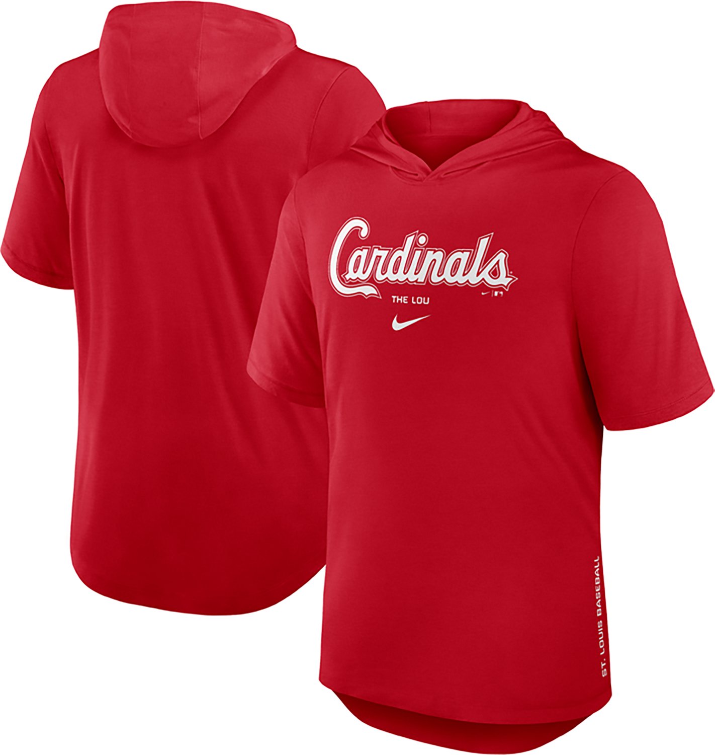 Nike Men's St. Louis Cardinals Primetime Arched Wordmark Short Sleeve Hoodie