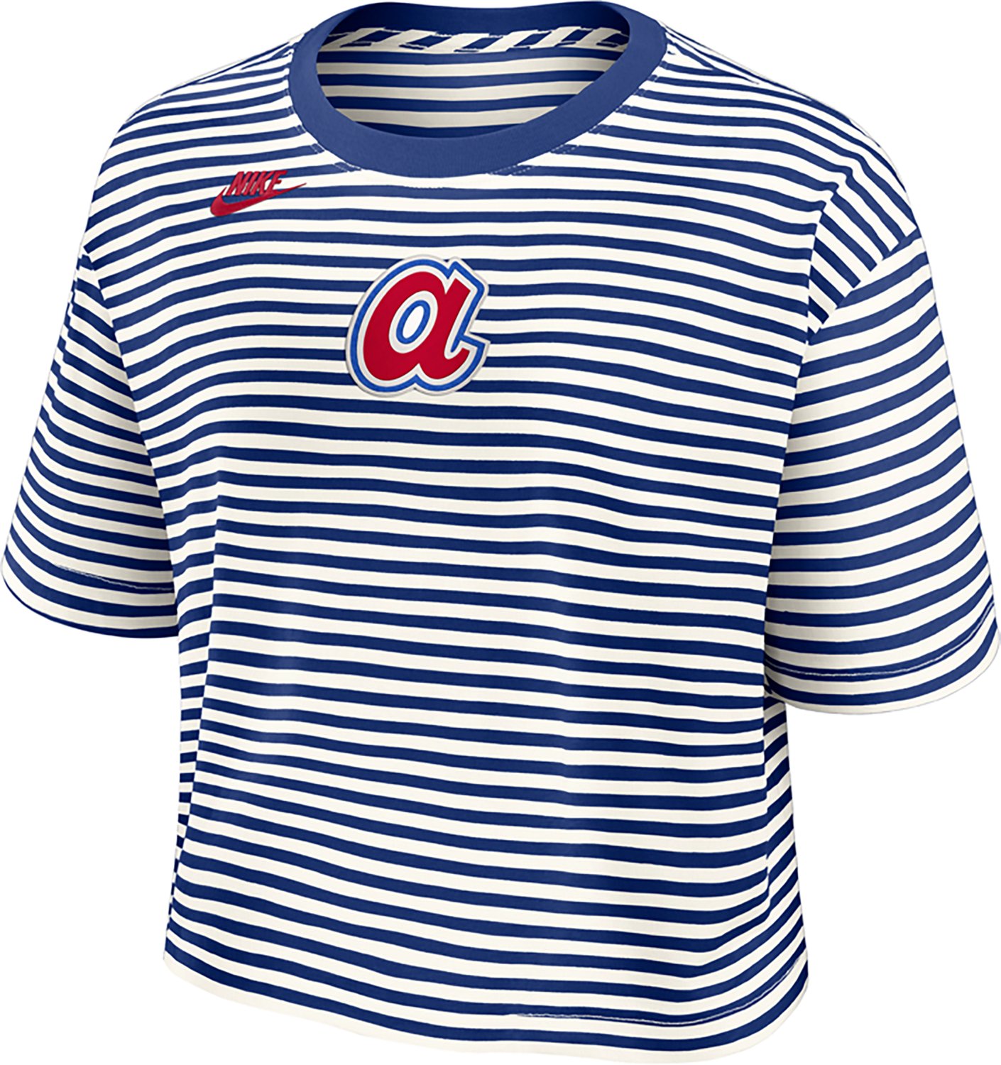 Nike Women's Braves Cooperstown Striped Crop T-shirt - view number 2