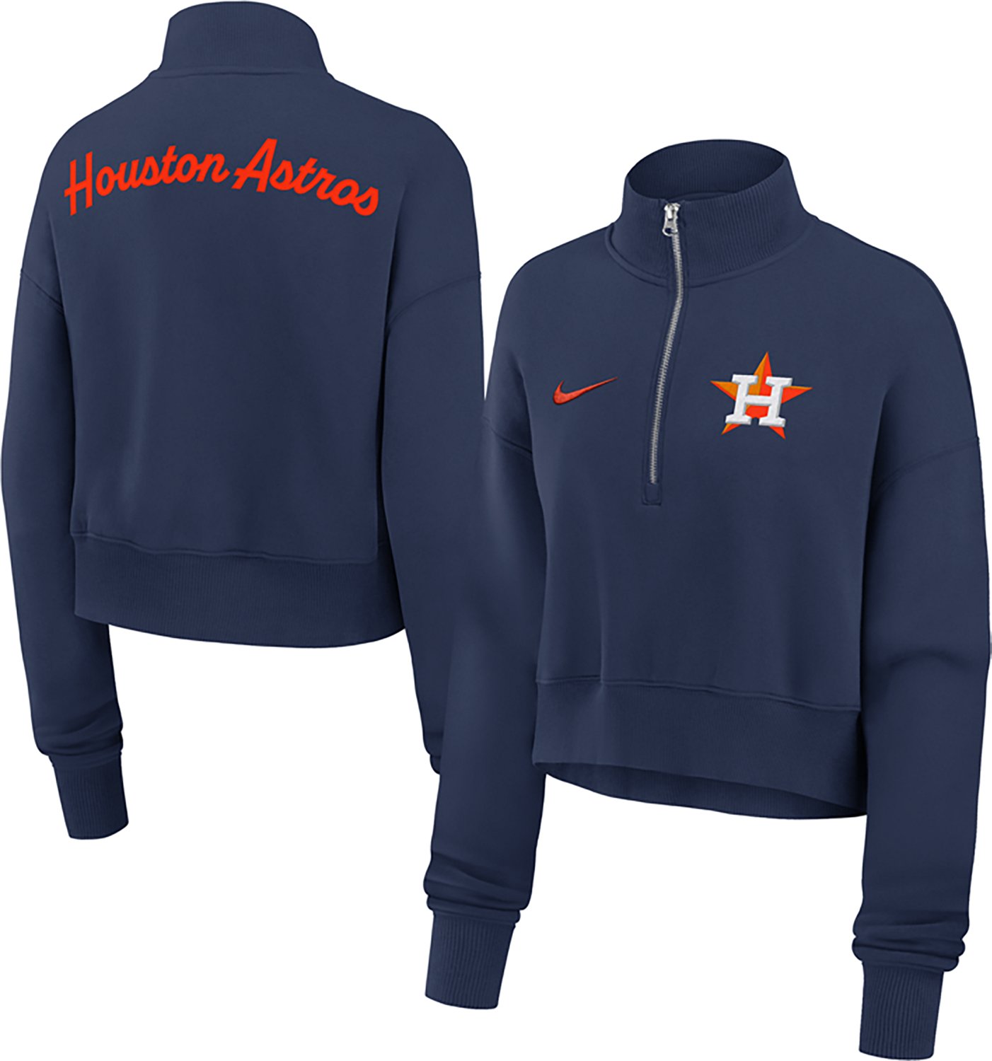 Nike Women's Houston Astros Phoenix 1/2-Zip Cropped Long Sleeve Fleece Pullover