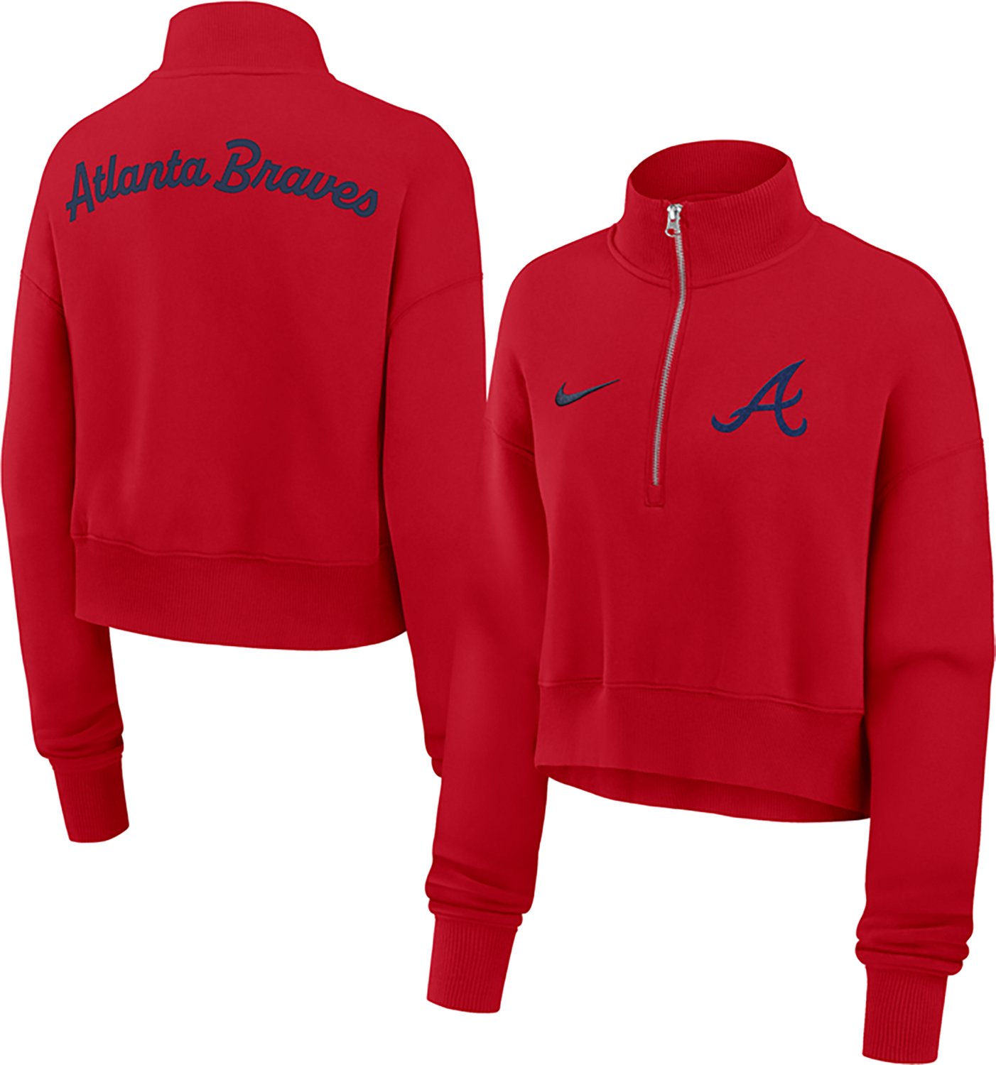 Nike Women's Atlanta Braves Phoenix 1/2-Zip Cropped Long Sleeve Fleece Pullover