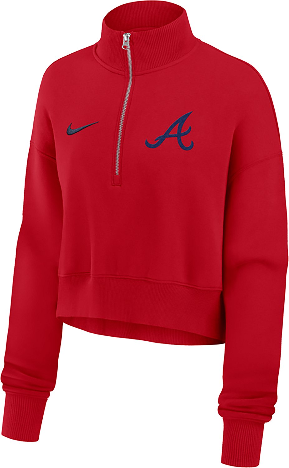 Nike Women's Atlanta Braves Phoenix 1/2-Zip Cropped Long Sleeve Fleece Pullover - view number 2