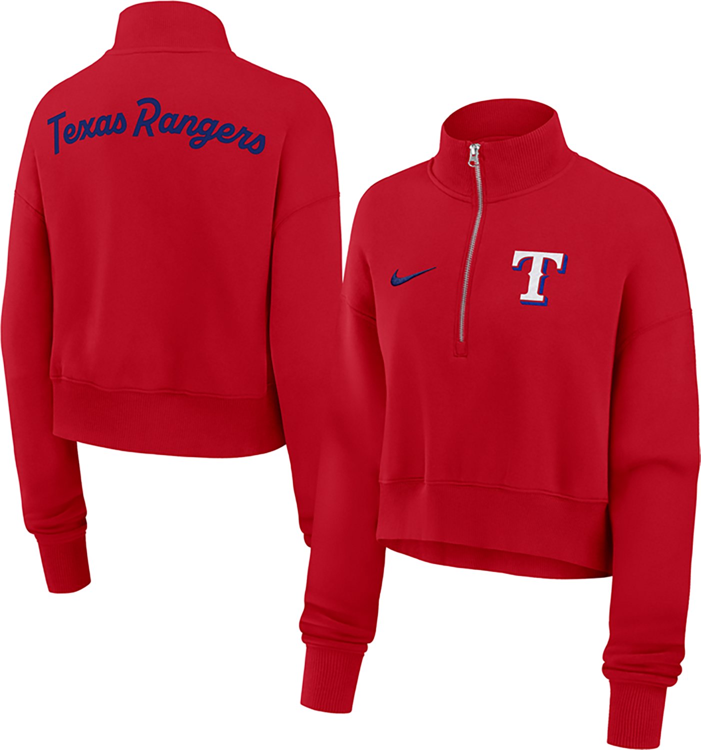 Nike Women's Texas Rangers Phoenix 1/2-Zip Cropped Long Sleeve Fleece Pullover