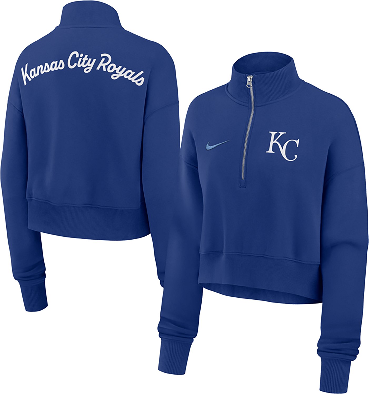 Nike Women's Kansas City Royals Phoenix 1/2-Zip Cropped Long Sleeve Fleece Pullover