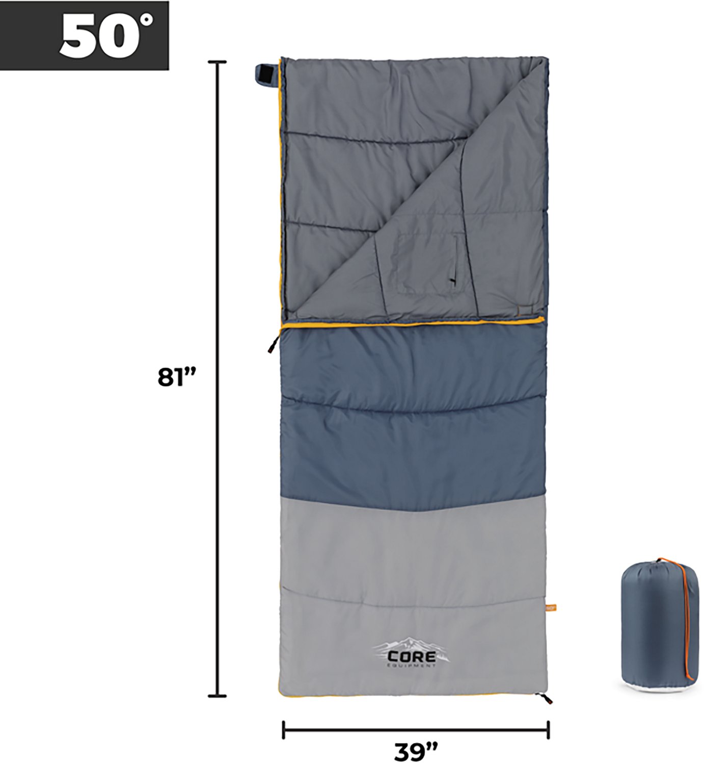 CORE Equipment XL 50F Rectangular Sleeping Bag - view number 6