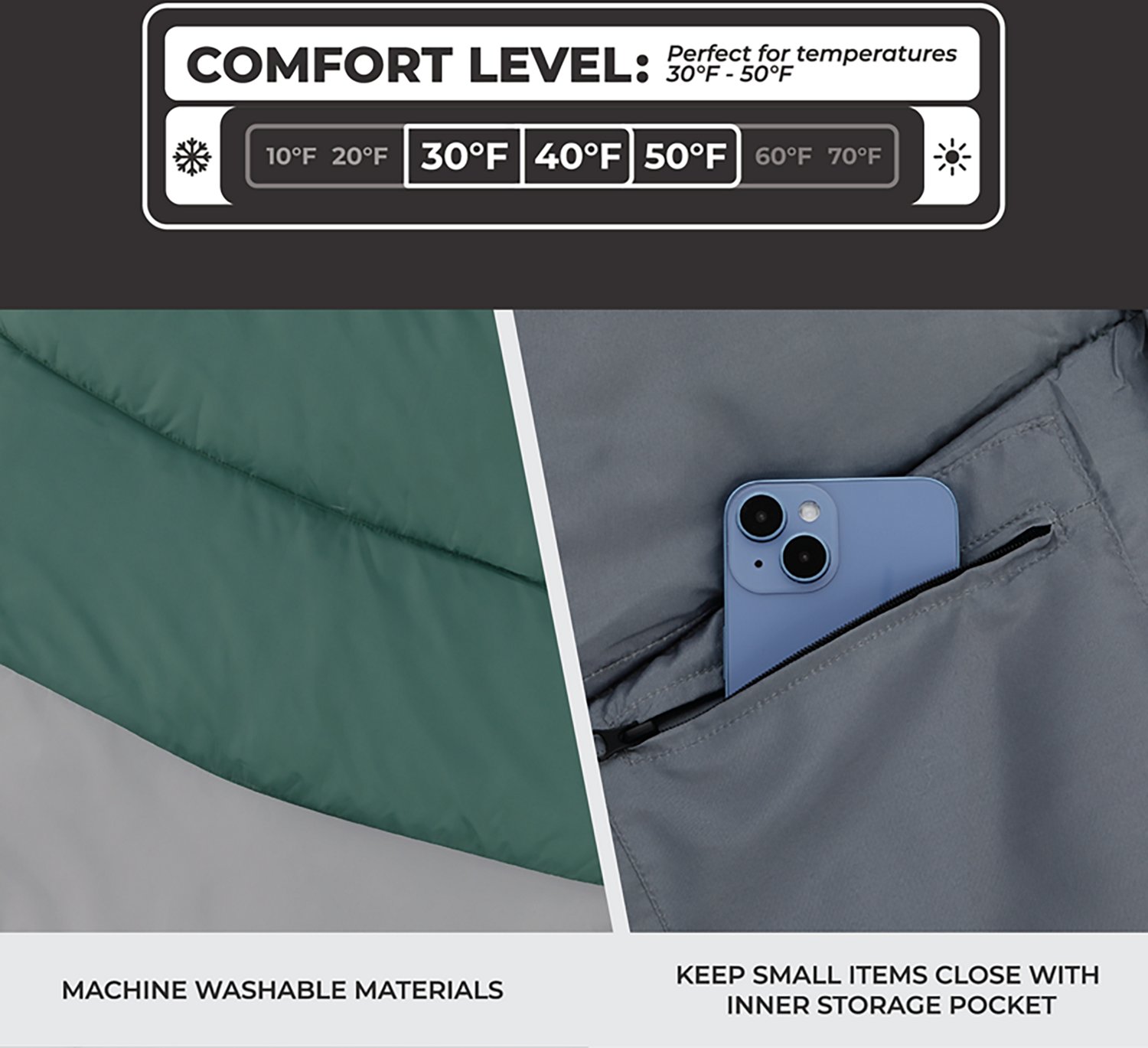 CORE Equipment XL 30F Rectangular Sleeping Bag - view number 5