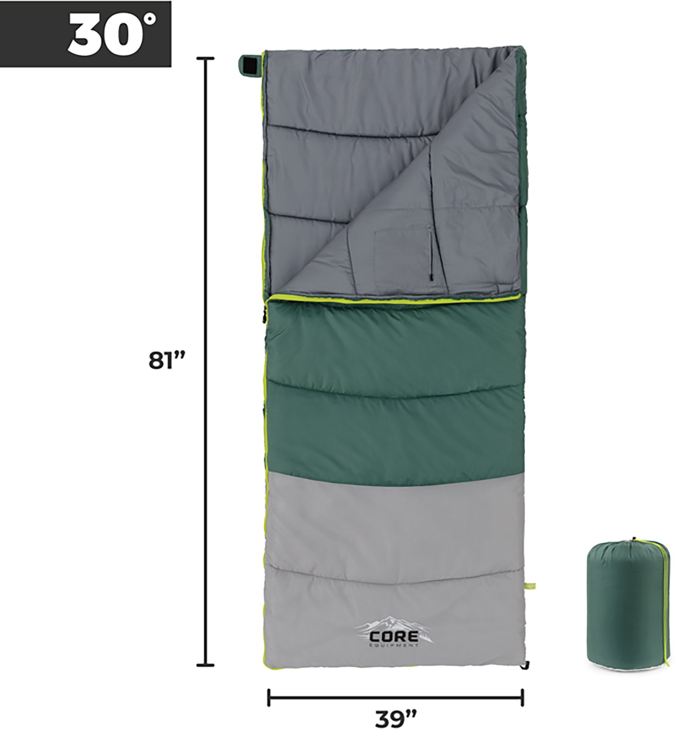 CORE Equipment XL 30F Rectangular Sleeping Bag | Academy