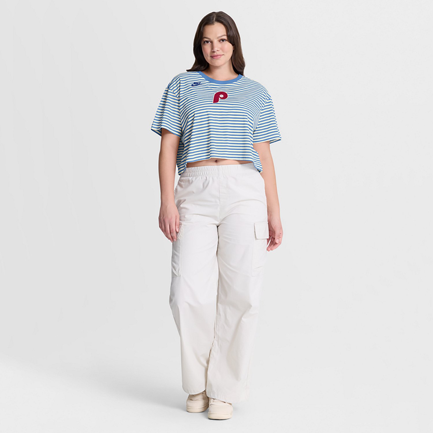 Nike Women's Phillies Cooperstown Striped Crop T-shirt - view number 3