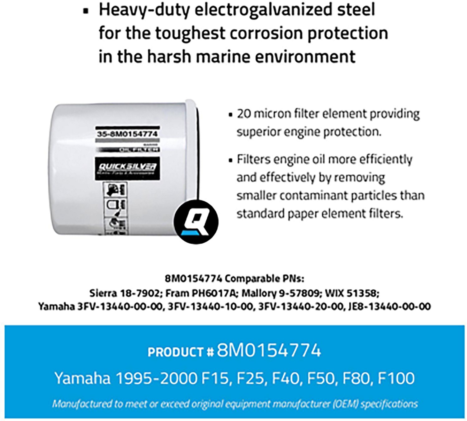 Quicksilver 20 Micron Oil Filter for Various Marine Engines - view number 2