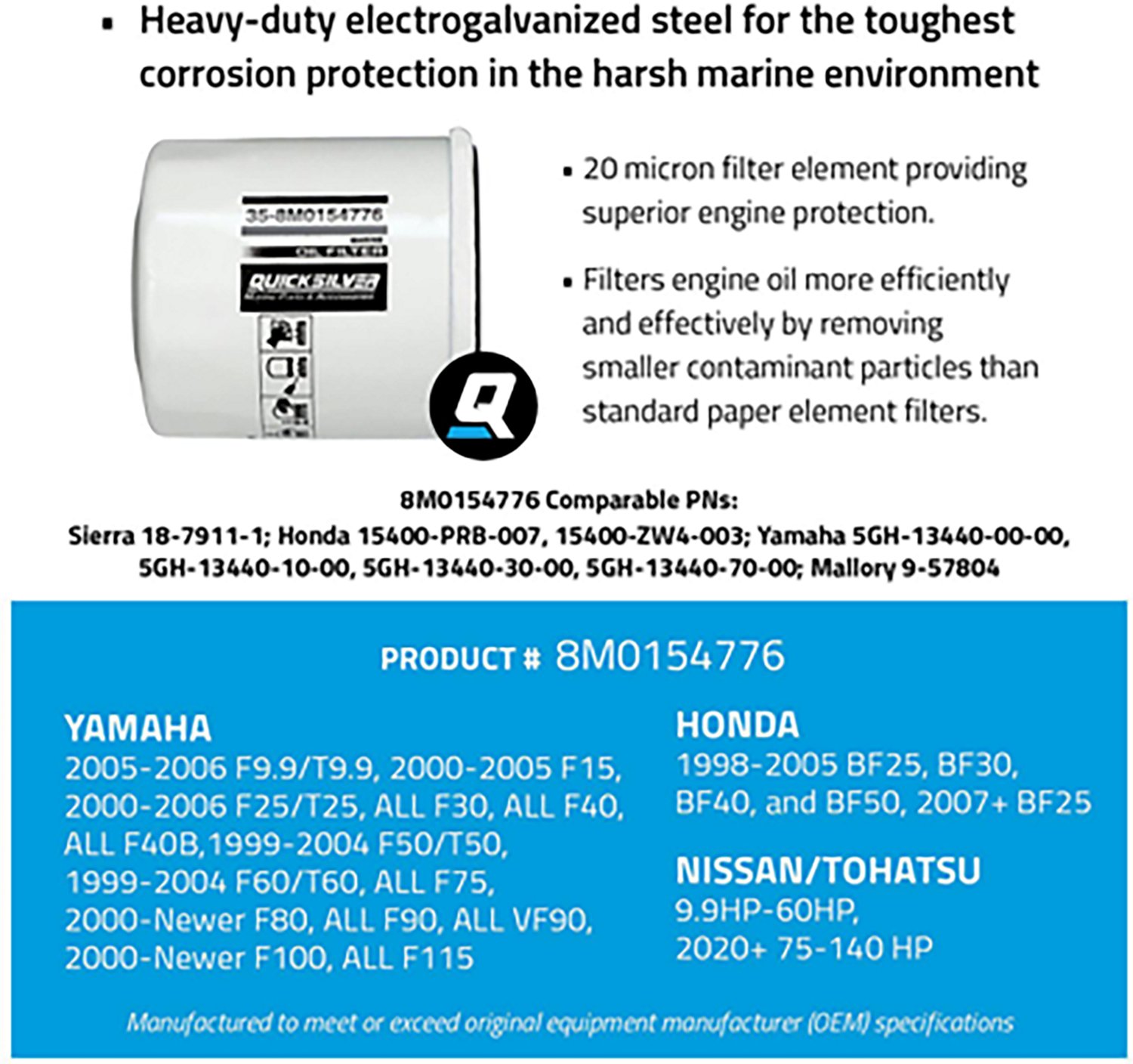 Quicksilver 20 Micron Oil Filter for Select Yamaha/Honda/Nissan/Tohatsu 9.9-115 HP Outboards - view number 2