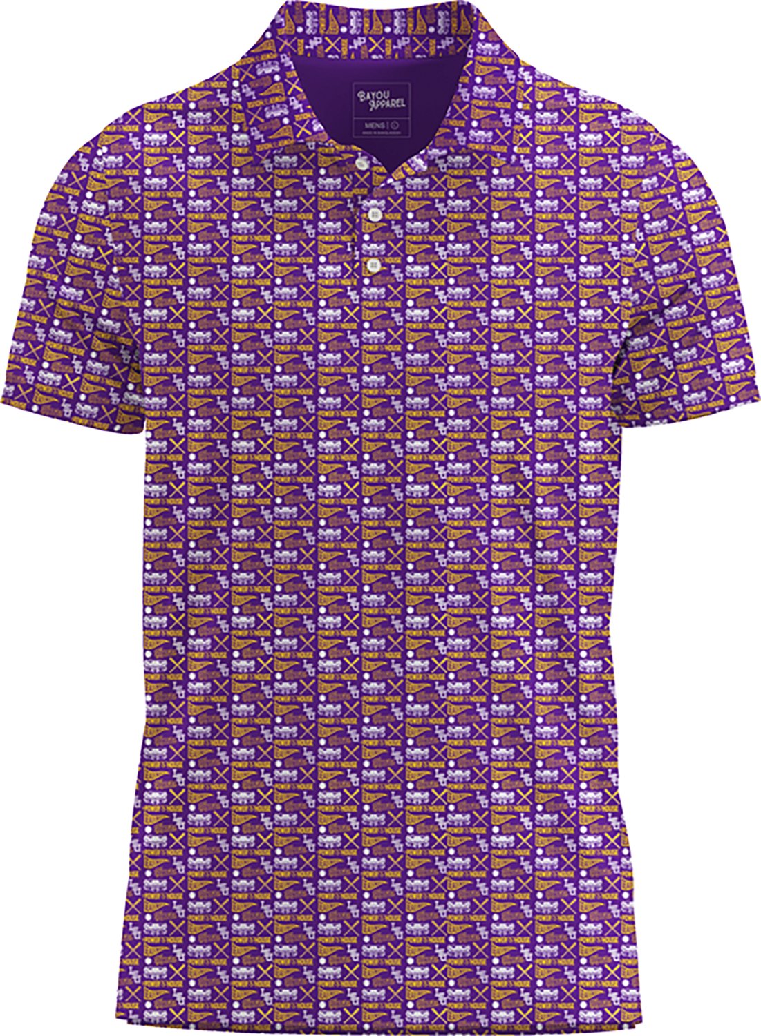 Bayou Apparel Men's Louisiana State University Tigers Baseball Scatter Print Pattern Polo Shirt