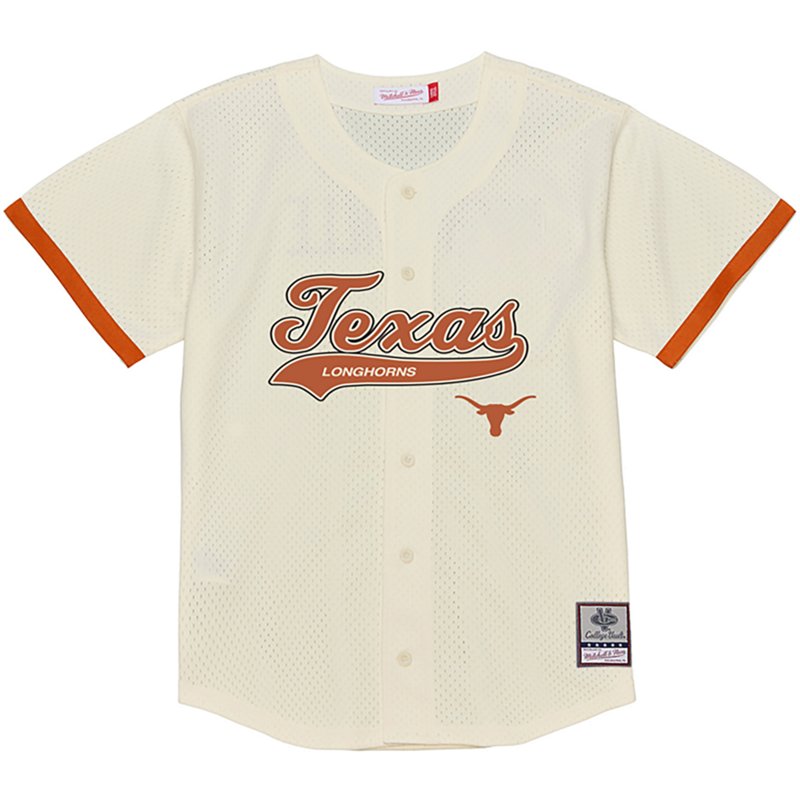 Mitchell & Ness Men's Mitchell Ness Cream Texas Longhorns Mesh Button-Up Batting Practice Baseball Jersey - Cream