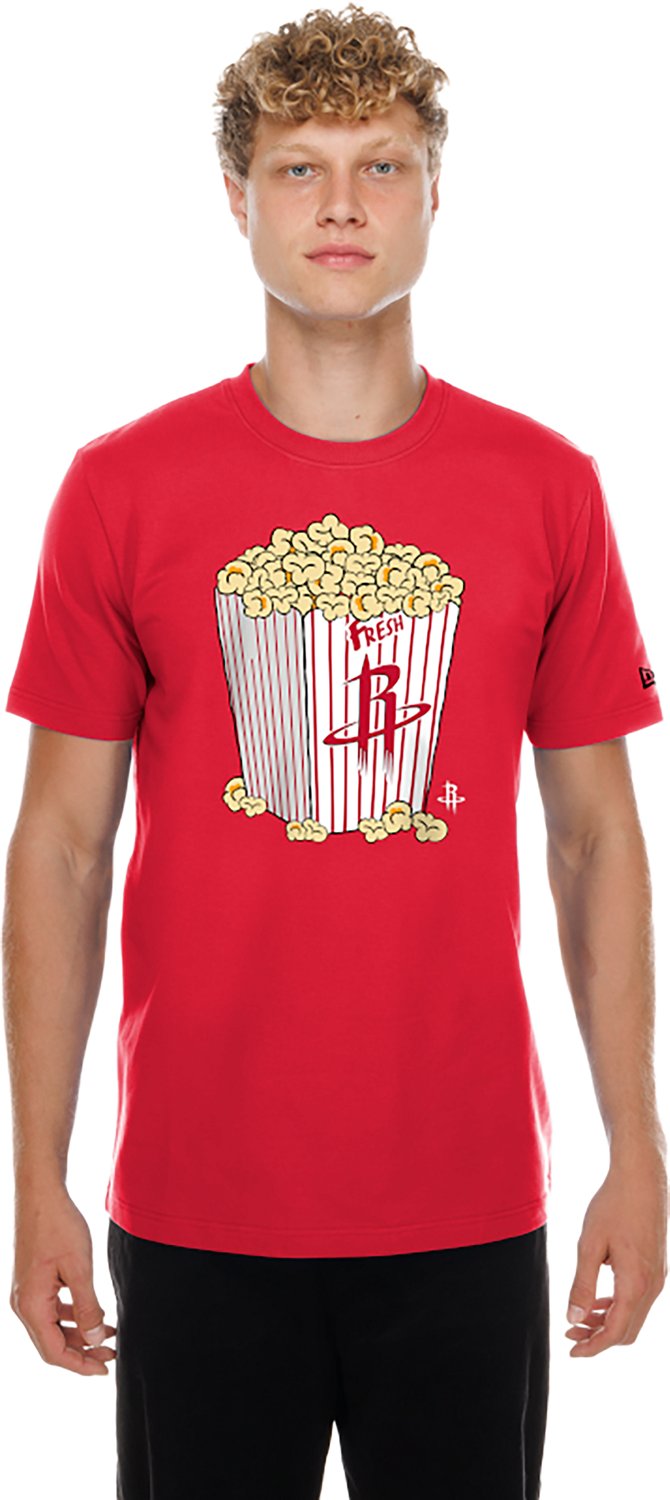 New Era Men's Houston Rockets Novelty Popcorn Box Short Sleeve T-shirt