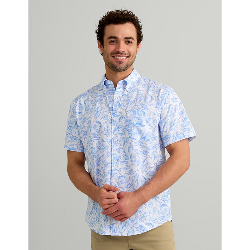 HUK Men's Kona KC Printed Short Sleeve Button-Down Shirt, Medium, Regatta