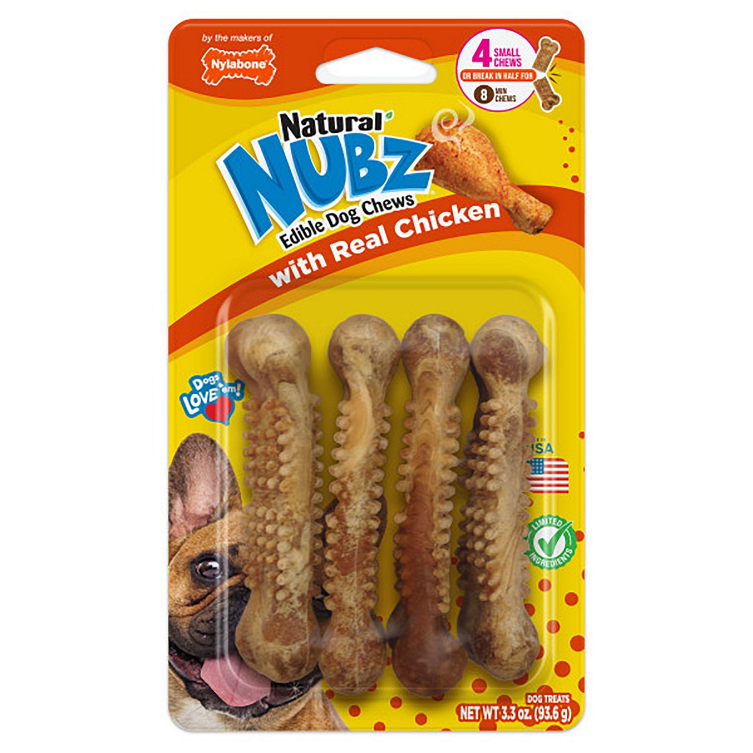 Nylabone Small Chicken Nubz Dog Chew Treats 4-count