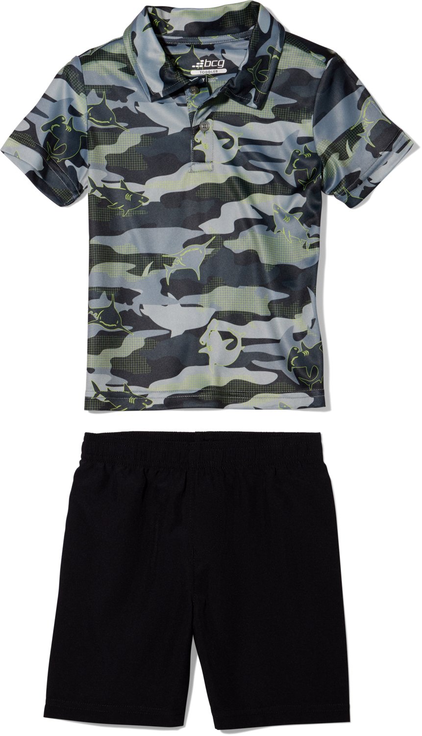 BCG Toddler Boys' Golf Shark Camp Print Polo Set