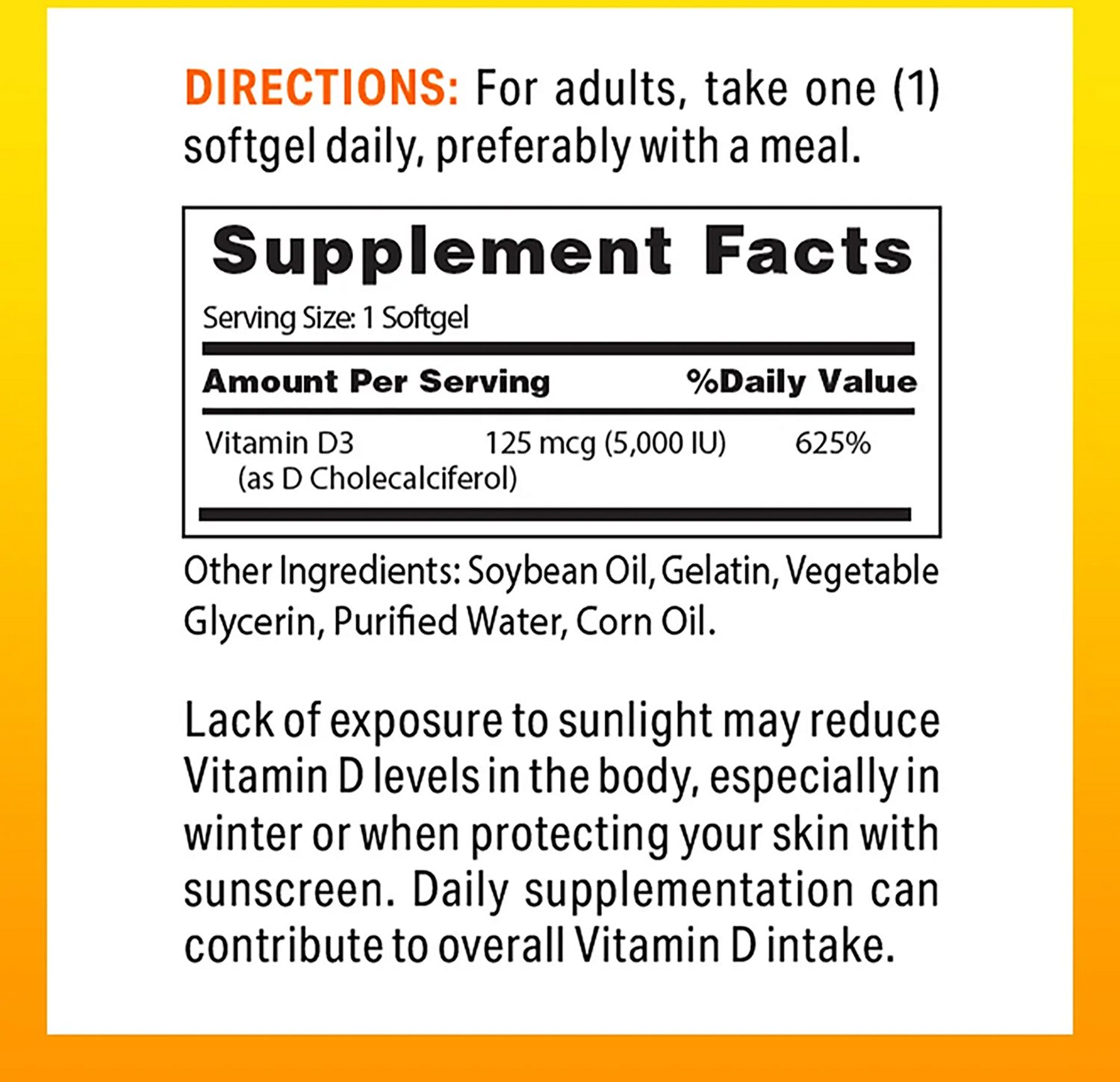 Vitamin World Vitamin D3 5000IU Softgels Value Size - view number 3