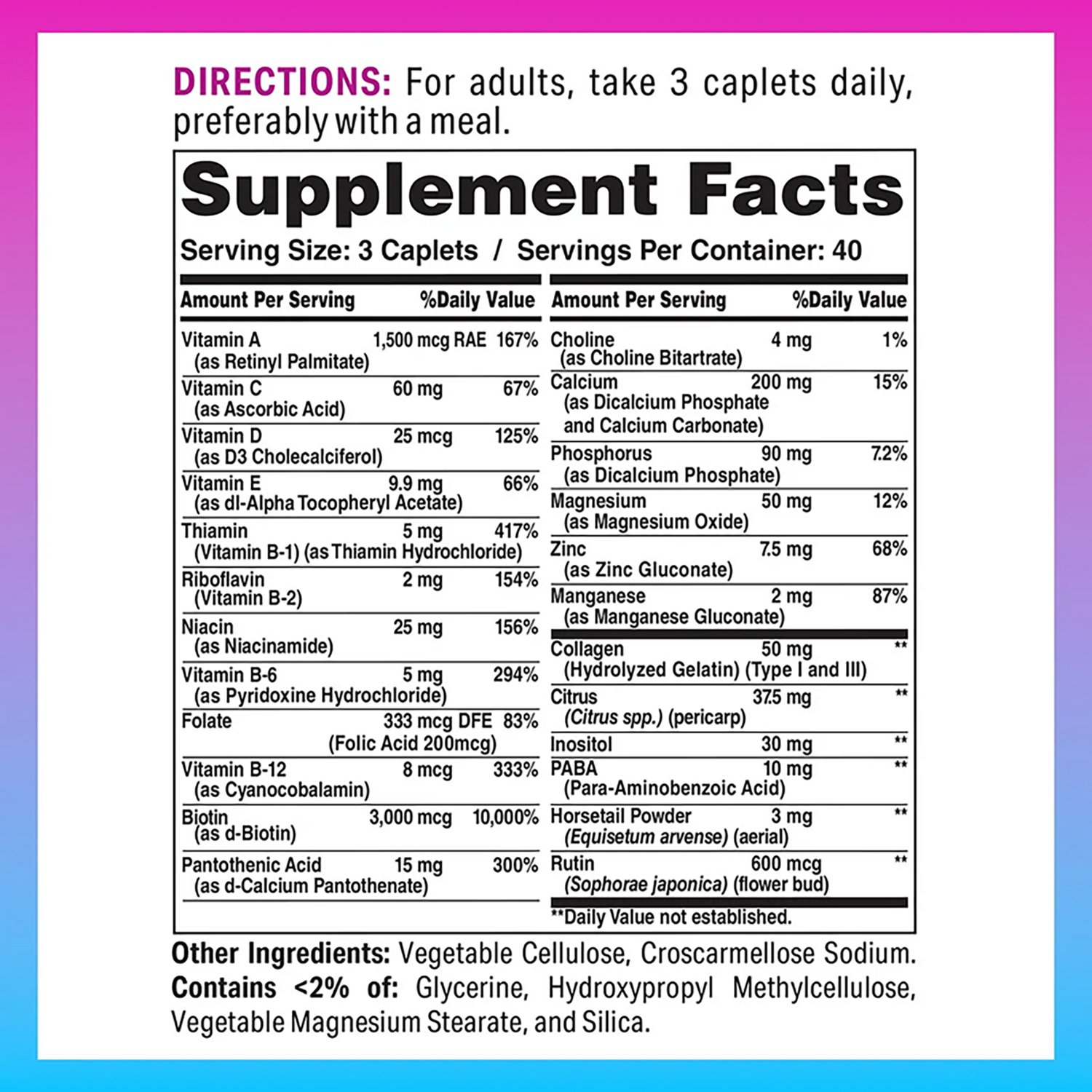 Vitamin World Hair, Skin and Nails Formula Caplets - view number 2