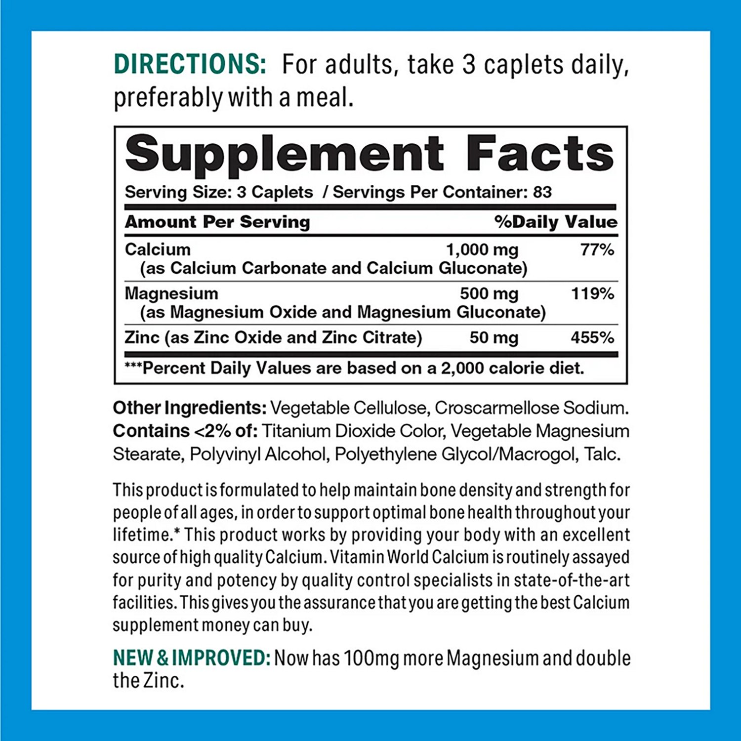 Vitamin World Calcium Magnesium Zinc Caplets - view number 2