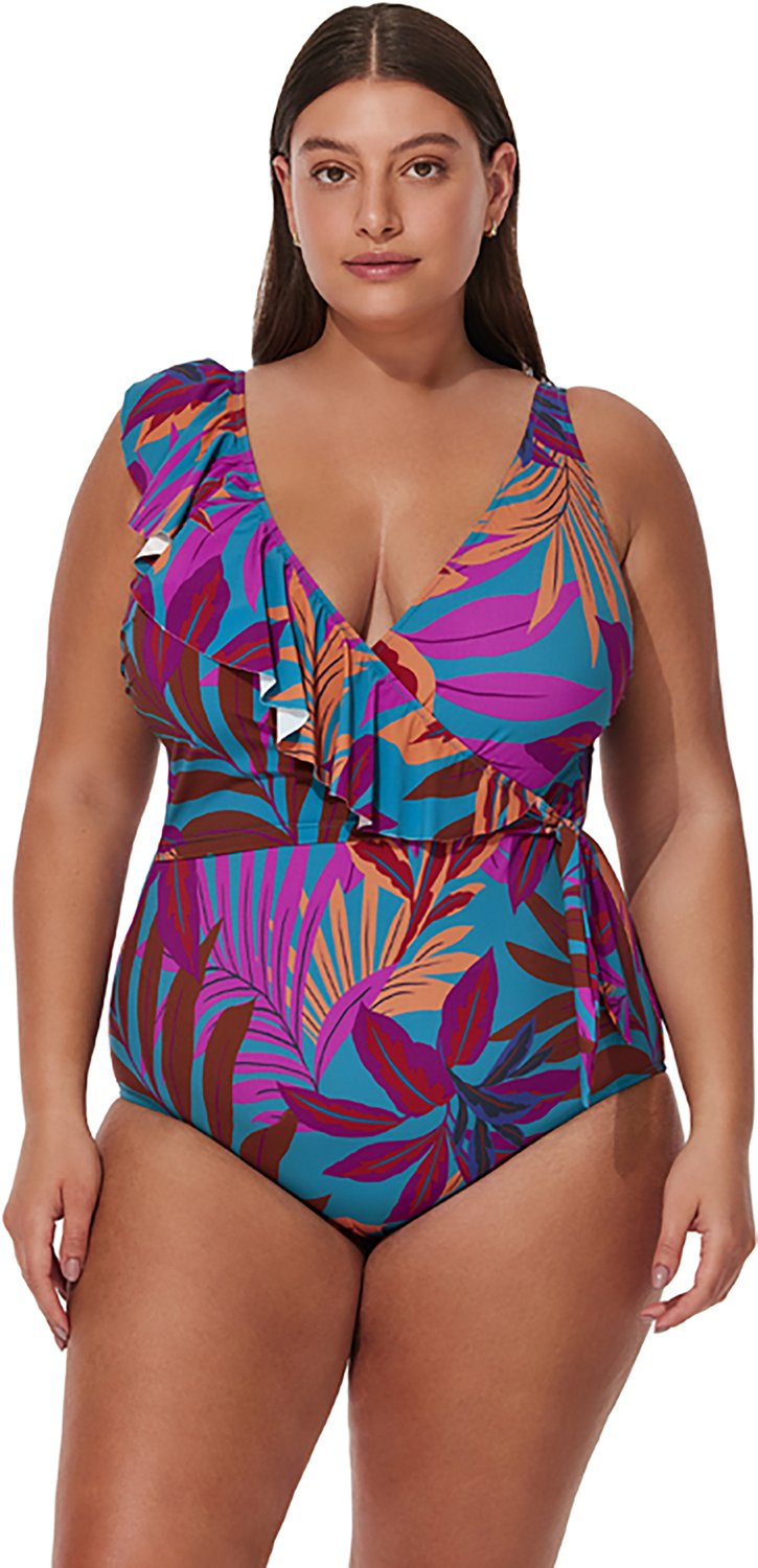 Gottex Women's Plantopia V-neck Surplice Ruffle Plus Size 1-Piece Swimsuit