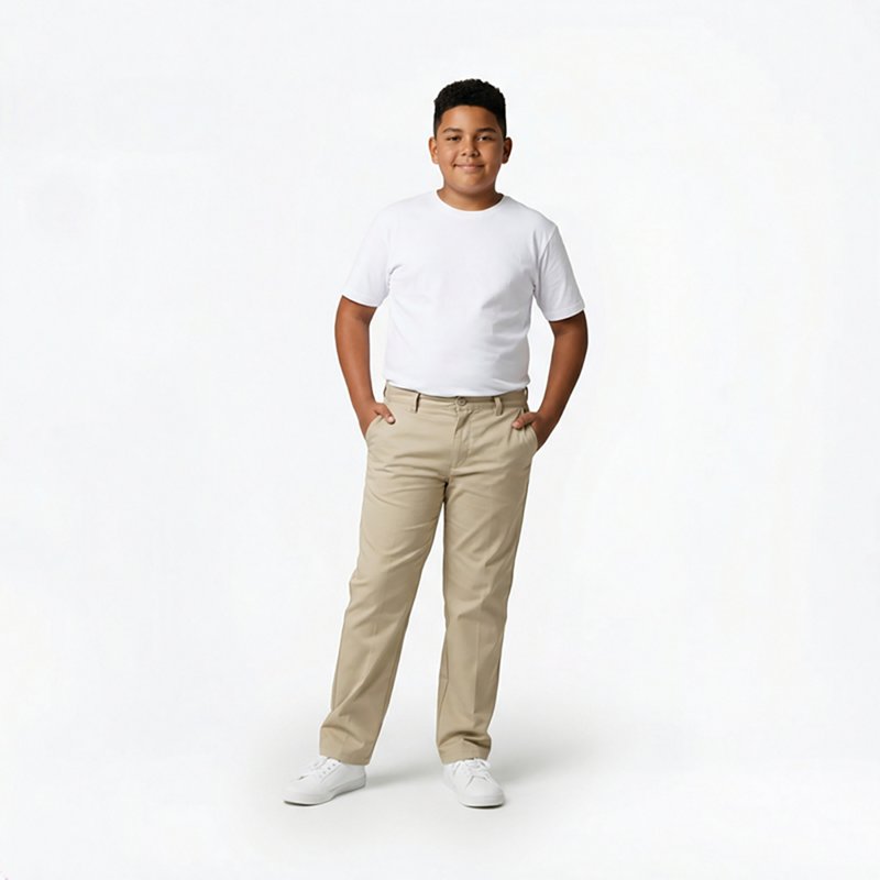 French Toast Relaxed Fit Pull-On Pant Little & Big Kid Boys Straight Relaxed Fit Flat Front Pant, 14 Husky, Beige