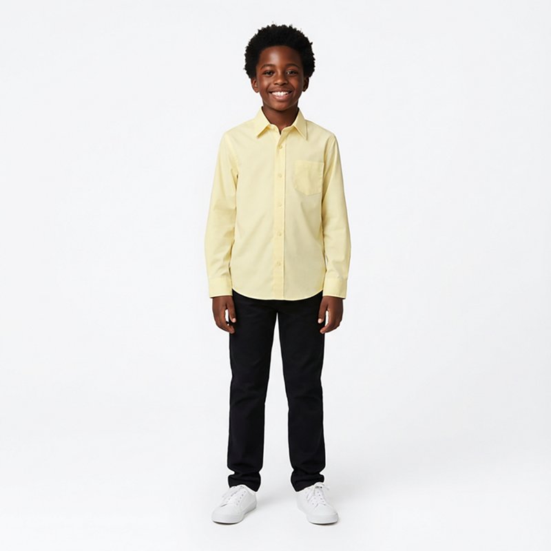 French Toast Little & Big Kid Boys Wrinkle Resistant Button Down Collar Long Sleeve Dress Shirt, 20, Yellow