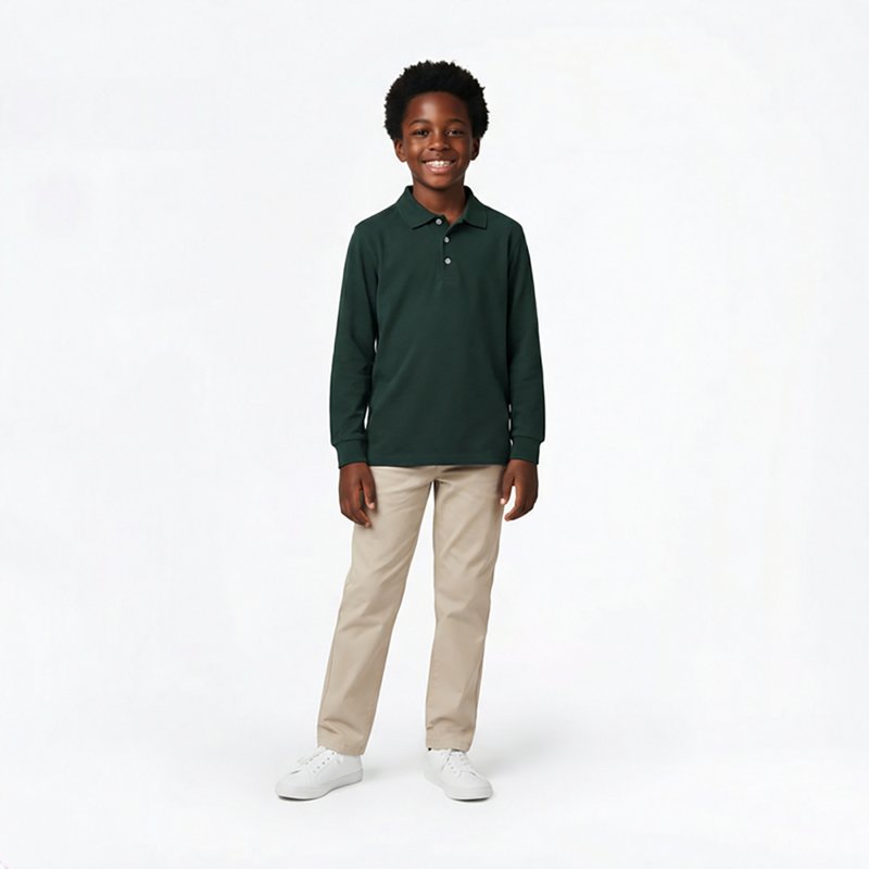 French Toast Little & Big Kid Boys Long Sleeve Boxy Fit Polo Shirt, Xx-large, Green