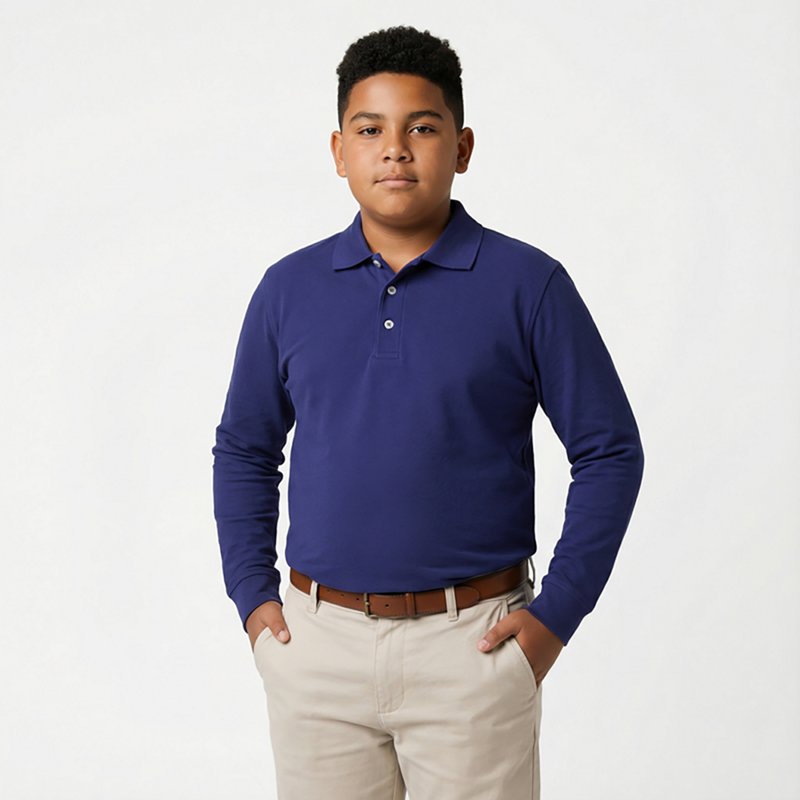 French Toast Little & Big Kid Boys Long Sleeve Boxy Fit Polo Shirt, X-large, Purple