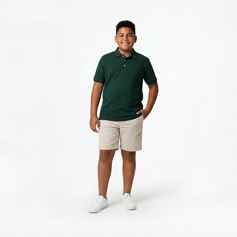 French Toast Little & Big Kid Boys Short Sleeve Boxy Fit Polo Shirt, Medium, Green