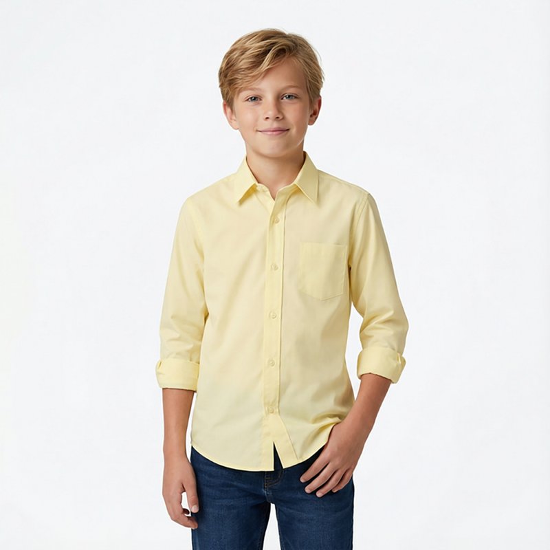 French Toast Little & Big Kid Boys Wrinkle Resistant Button Down Collar Long Sleeve Dress Shirt, 18 Husky, Yellow