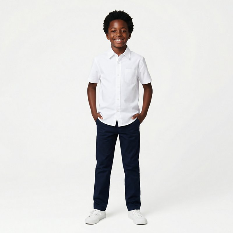 French Toast Little & Big Kid Boys Wrinkle Resistant Button Down Collar Short Sleeve Dress Shirt, 20 Husky, White