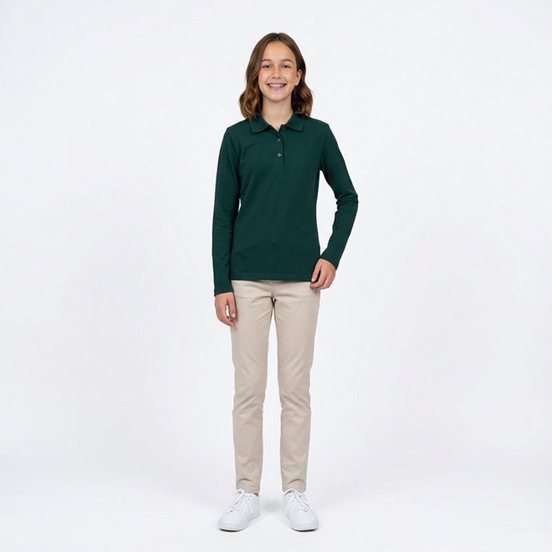 French Toast Little & Big Kid Girls Long Sleeve Regular Fit Polo Shirt, X-large, Green