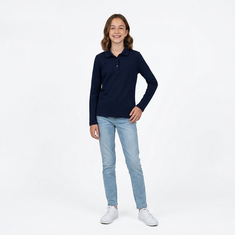 French Toast Little & Big Kid Girls Long Sleeve Regular Fit Polo Shirt, Xx-large, Blue