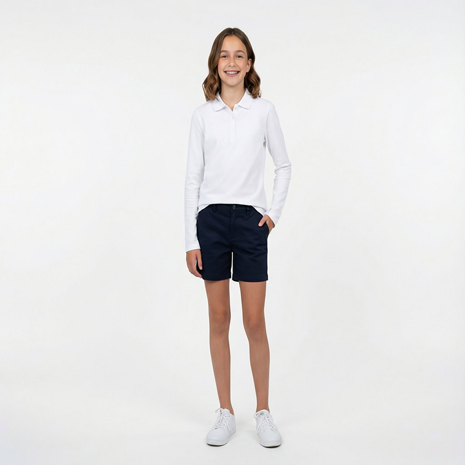 French Toast Girls' Long Sleeve Stretch Pique Polo