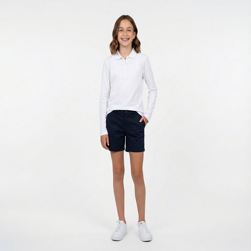 French Toast Little & Big Kid Girls Round Neck Long Sleeve Regular Fit Polo Shirt, X-small, White