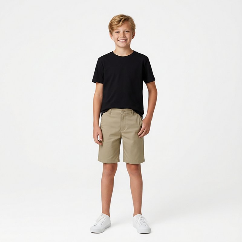 French Toast Flat Front Little & Big Kid Boys 10" Chino Short, 7, Beige