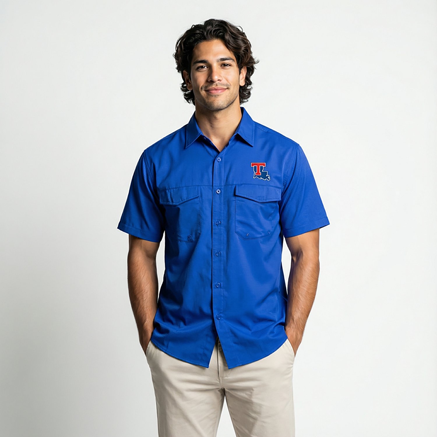 Antigua Men's Louisiana Tech University Game Day Woven Fishing Shirt