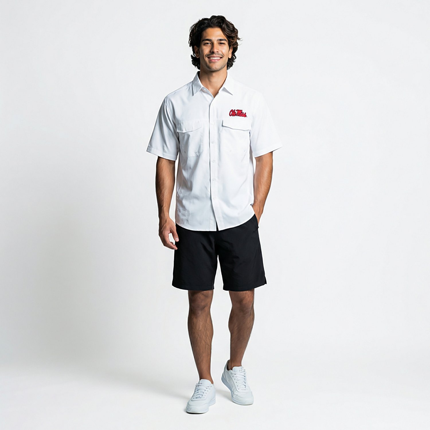 Antigua Men's University of Mississippi Game Day Woven Fishing Shirt