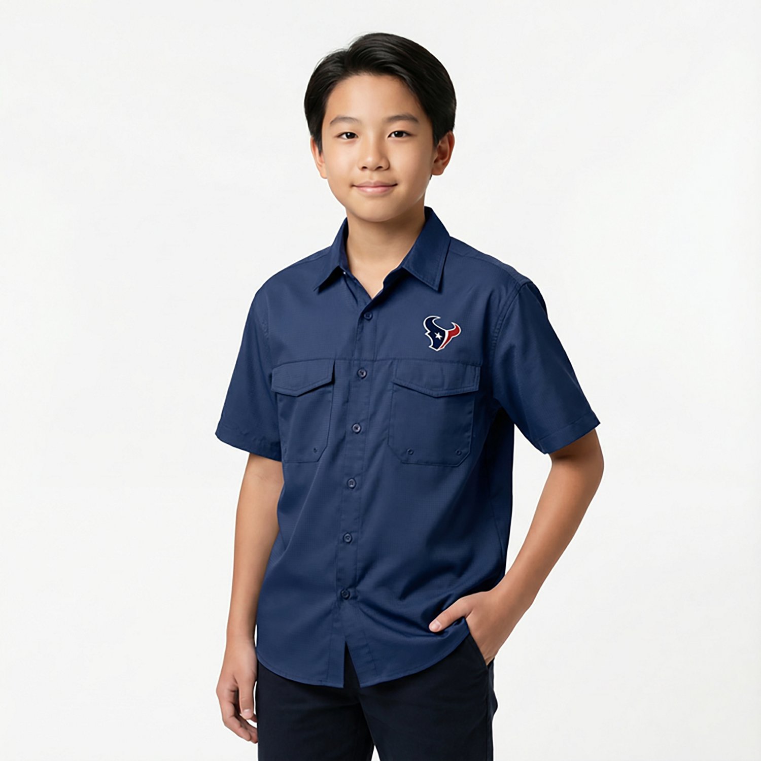 Antigua Men's Houston Texans Game Day Woven Fishing Shirt - view number 2