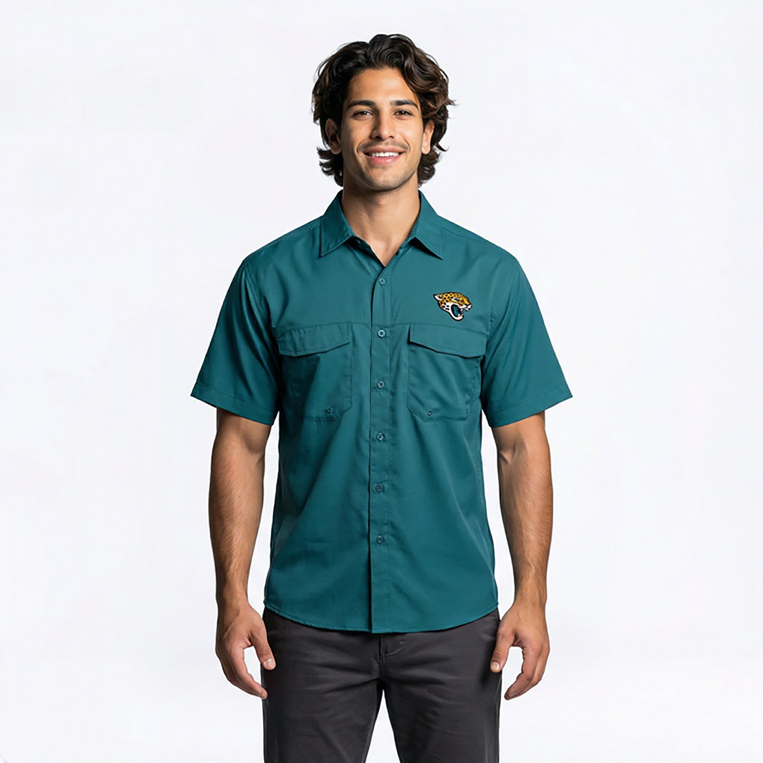 Antigua Men's Jacksonville Jaguars Game Day Woven Fishing Shirt - view number 2