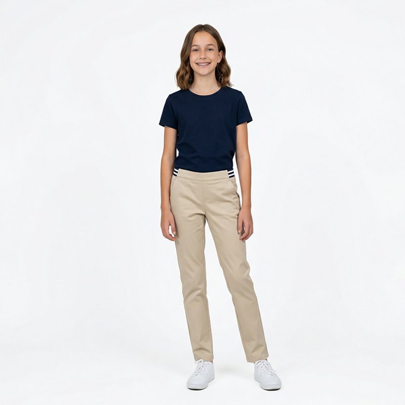 French Toast Girls' Contrast Elastic Waist Pull-On Extended Sizing Pants