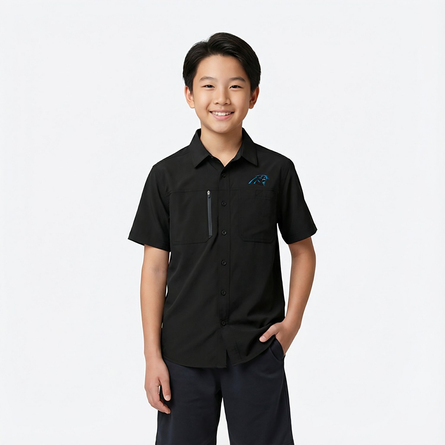 Antigua Men's Carolina Panthers Kickoff Camp Button Down Shirt                                                                   - view number 2