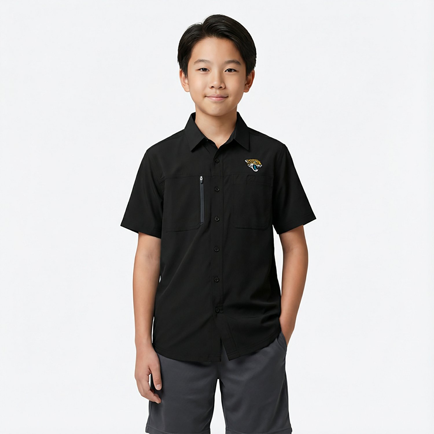 Antigua Men's Jacksonville Jaguars Kickoff Camp Button Down Shirt - view number 2