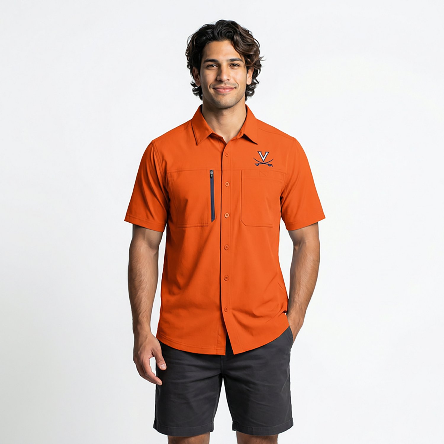 Antigua Men's University of Virginia Kickoff Woven Fishing Shirt - view number 3