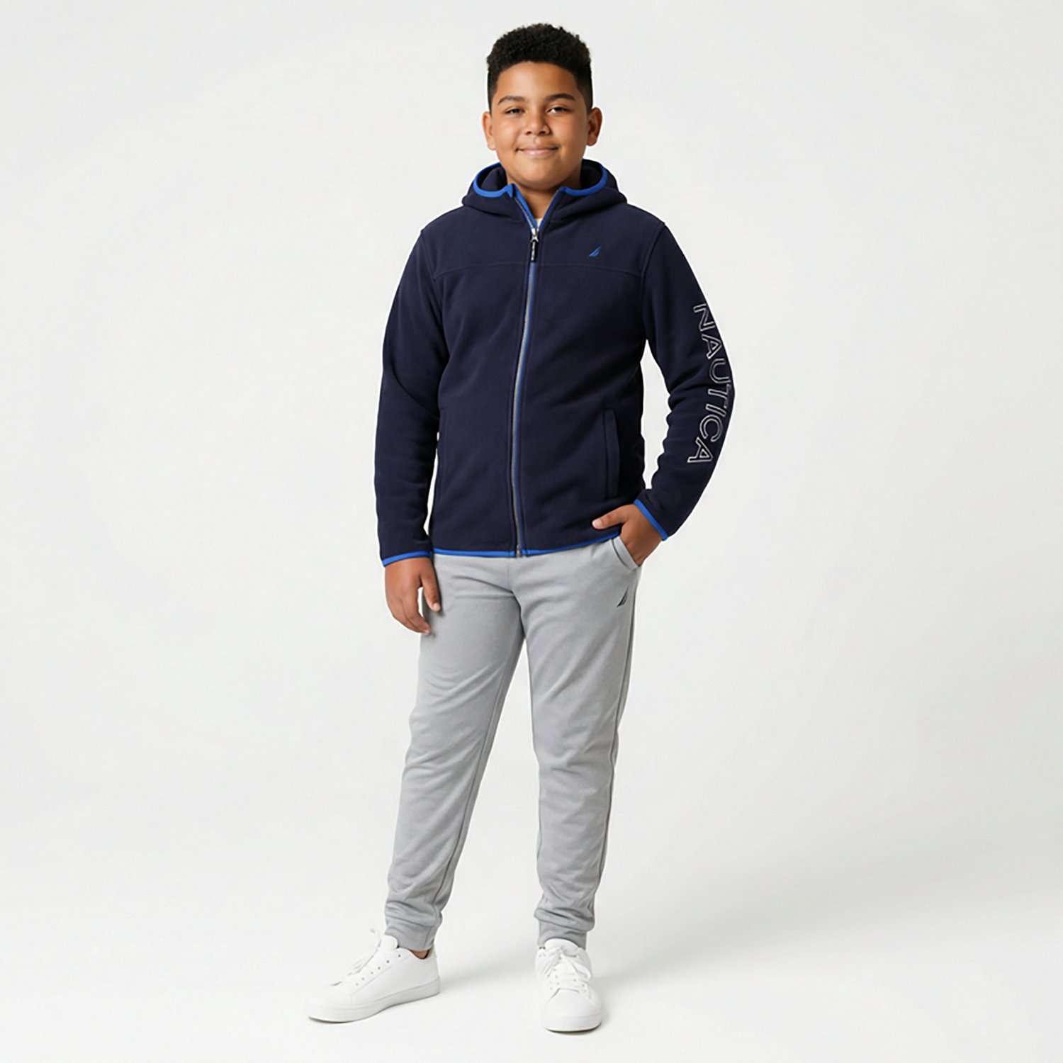 Nautica Boys' Hooded Logo Fleece Full Zip Jacket